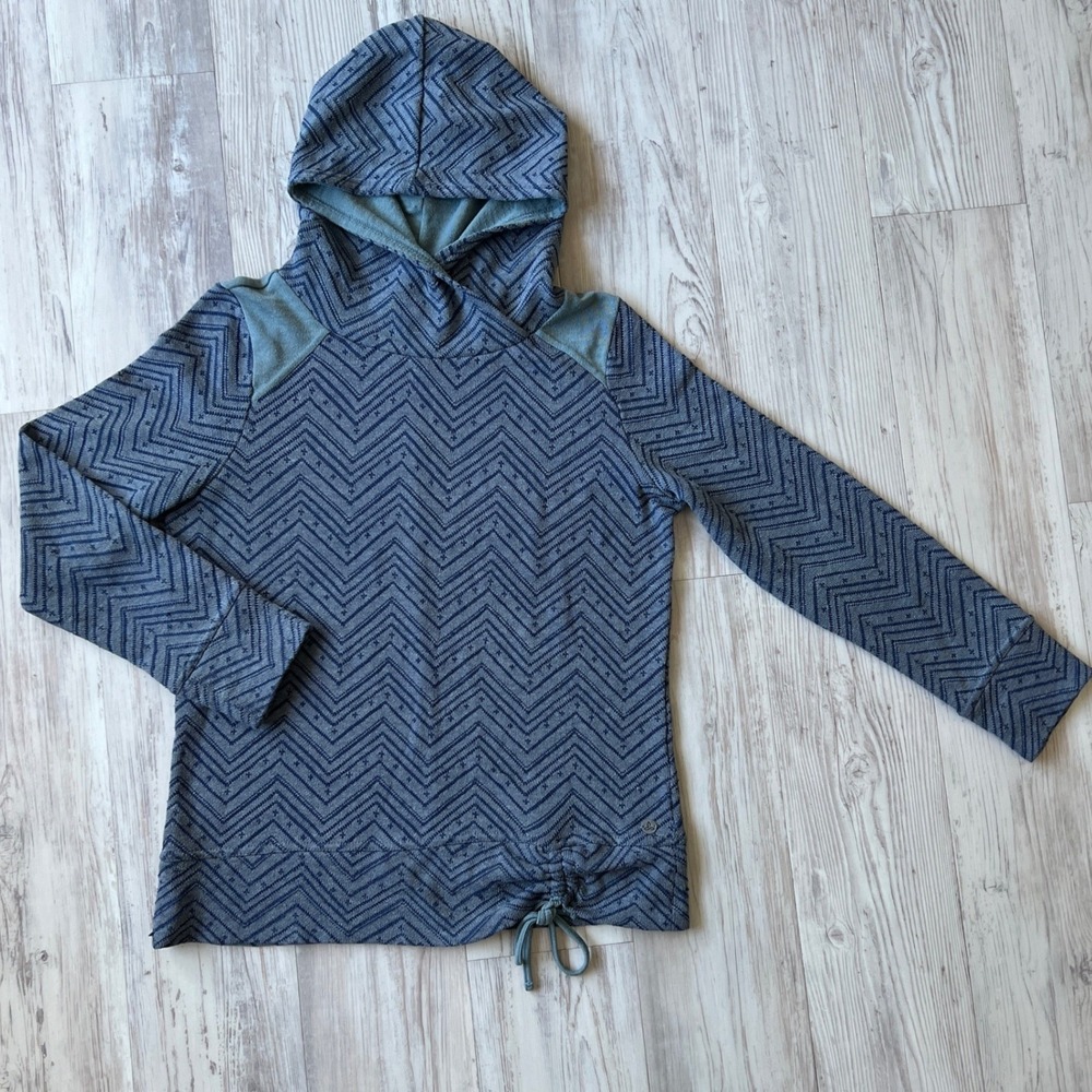 Prana Womens Blue Green Chevron Knit Pullover Hoodie Sweater Comfy S RW119372